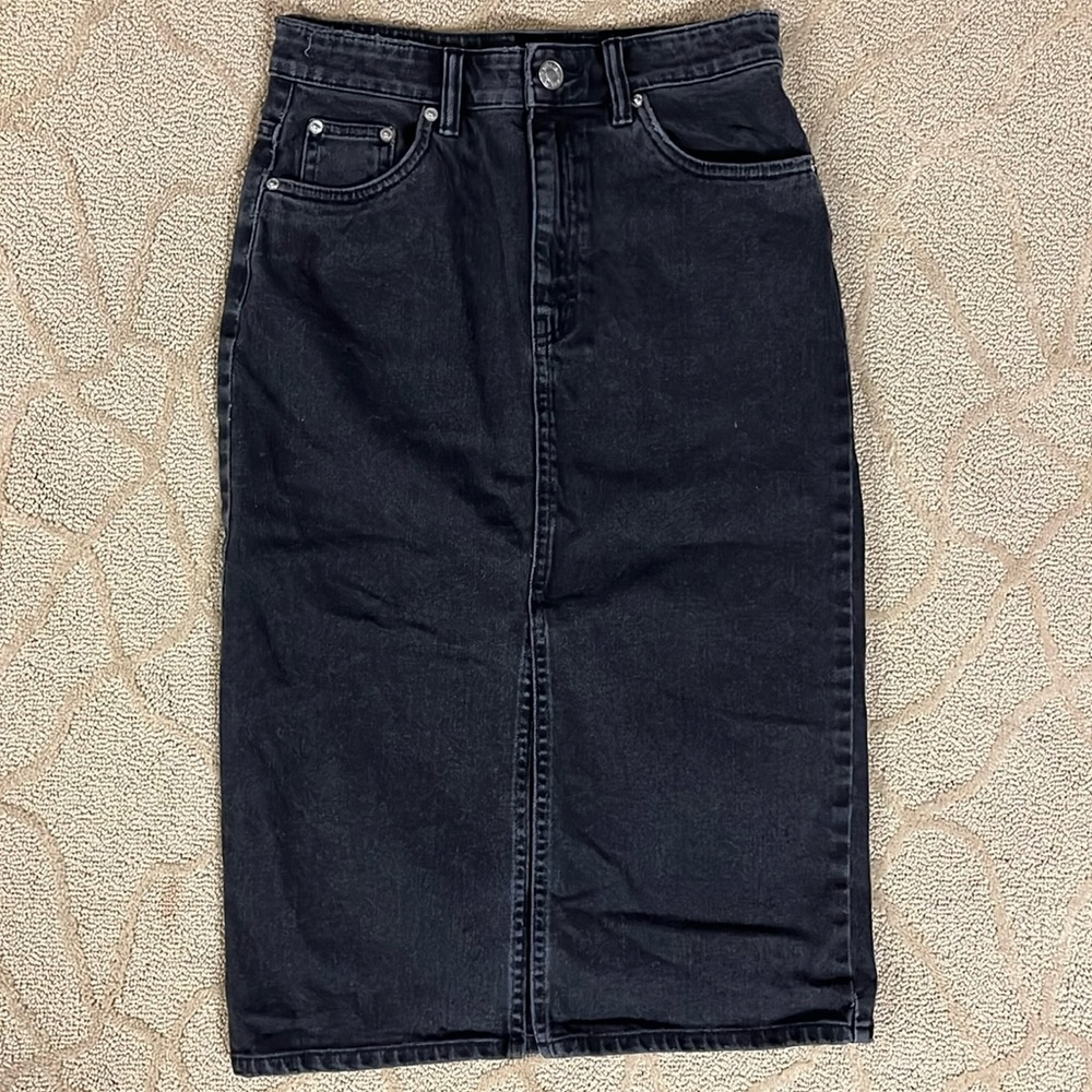 Zara front slit black denim skirt